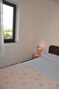 a bedroom with a bed and a window at Franko Apartmani in Zambratija