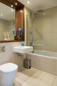a bathroom with a toilet and a sink and a shower at Exquisite & Homely Penthouse, 2 mins walk from Cambridge Station, Big balcony, lift access, secured gated on-site parking, self check-in & SUPER Fast WIFI in Cambridge +40 photos