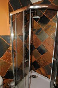 a shower with a glass door in a bathroom at Nukakamma River Guesthouse in Colchester