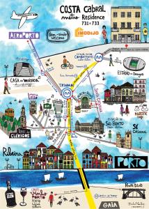 a map of costa caledonia with attractions at 731 Costa Cabral Metro Residence in Porto
