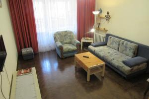 - un salon avec deux canapés et une table basse dans l'établissement Аpartment u Letnego Sada, à Pskov