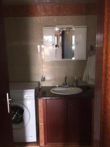 a bathroom with a sink and a washing machine at Princess Studios in Afiartis