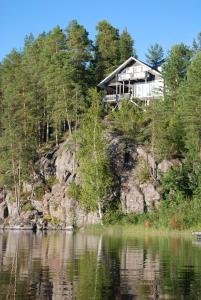 a house on a hill next to a body of water at Rämäkkä Holidays in Rautalampi