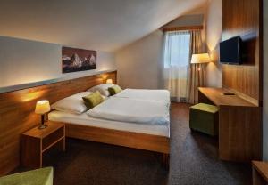 a hotel room with a bed and a television at Hotel FIS in Štrbské Pleso