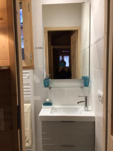 a bathroom with a sink and a mirror at Le petit Saint Bernard in Sainte-Foy-Tarentaise