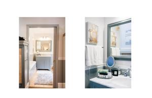 two pictures of a bathroom with a sink and a toilet at 1801 First Luxury Inn in Napa