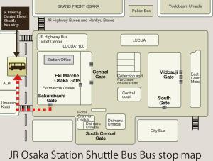 a diagram of an lska station bus stop map at S.Training Center Hotel Osaka in Osaka