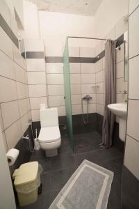 a bathroom with a toilet and a sink at Athena Apartments in Agia Galini