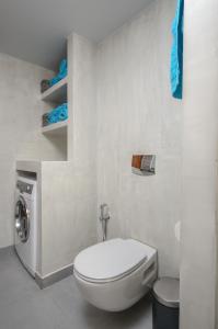 a bathroom with a toilet and a washing machine at Naxos Apartment in Naxos Chora +25 photos