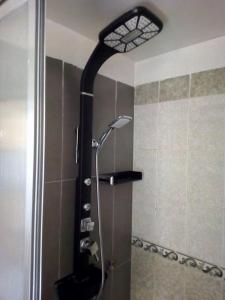 La salle de bains est pourvue d'une douche avec un pommeau de douche. dans l'établissement Ghazi Appartement, à Fès