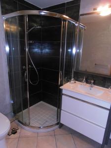 a bathroom with a shower and a sink at Chalet Bon Accueil in Briançon