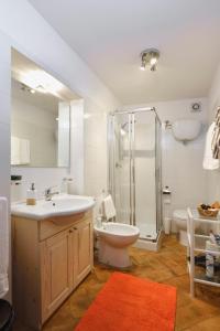 een badkamer met een wastafel, een toilet en een douche bij Alberto Charming Home in Montepulciano