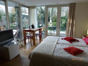 1 dormitorio con 1 cama, TV y mesa en Wiersse 68, en Doetinchem