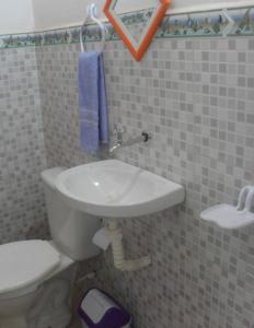 a bathroom with a sink and a toilet at Pousada Flanboyan in São Miguel do Gostoso