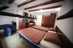 a hotel room with two beds and a television at Guest House pri Vodniku in Ljubljana