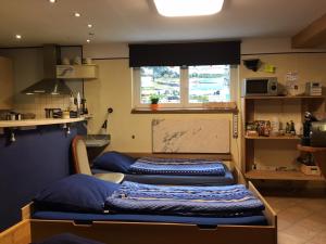 dwa łóżka w pokoju z oknem w obiekcie Apartment Palmié w mieście Roth