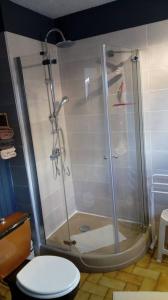 a shower stall in a bathroom with a toilet at La Roseraie de Gamaches in Gamaches