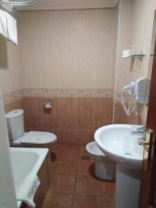 a bathroom with a toilet and a sink and a tub at Hotel Rincón de Antón in Abanillas +68 photos