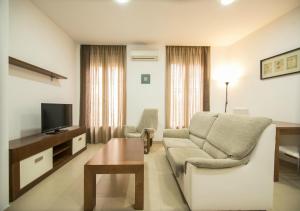 sala de estar con sofá y TV en EnjoyGranada GRAN VIA B-A & Parking opcional, en Granada