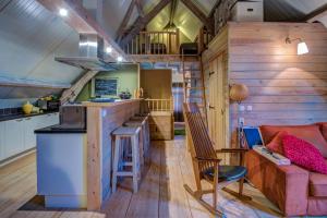 a kitchen and living room in a tiny house at Boeren Biezen Bed Landelijk in Biezen