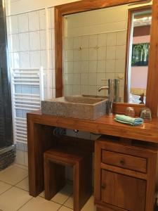 ein Bad mit einem Waschbecken und einem Spiegel in der Unterkunft La Caz Oceane in Saint-Leu