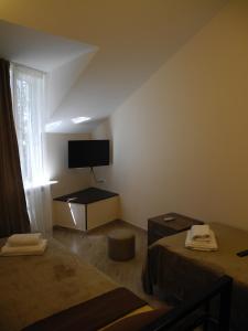 een hotelkamer met twee bedden en een tv bij Cherdachok in Tbilisi City