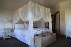 een slaapkamer met een wit bed en een baldakijn bij BellbirdHill Bed & Breakfast in Wingham