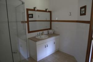 
a bathroom with a sink and a mirror at BellbirdHill Bed & Breakfast in Wingham
