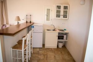 a small kitchen with a counter and a sink at Ostria Village in Mylopotas