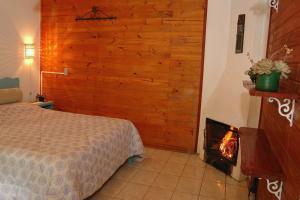 1 dormitorio con 1 cama y chimenea en Pousada Naturalmente en Visconde De Maua