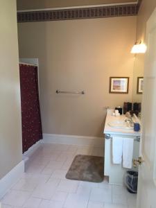W łazience znajduje się umywalka i prysznic. w obiekcie Lookaway Inn w mieście North Augusta