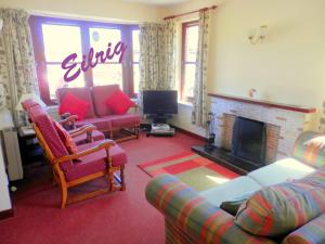 a living room with a couch and a fireplace at Cairngorm Highland Bungalows in Aviemore