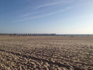a sandy beach with a pier in the background at Redondo Beach / Hermosa Beach in Redondo Beach