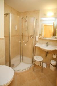 a bathroom with a shower and a sink at Airport-Hotel Fortuna in Lautzenhausen