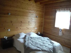 ジェラールメにあるLes airellesの木製の壁のベッドルーム1室(ベッド1台付)
