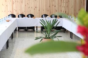 モロニにあるRetaj Moroniの白いテーブルと鉢植えの植物が置かれた会議室