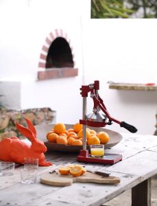 una mesa con microscopio y un plato de naranjas en InAweStays Holiday Homes en Ciudad del Cabo