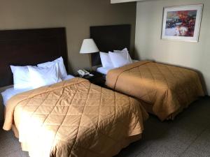 a hotel room with two beds and two lamps at Clinton Inn & Suites in Port Clinton