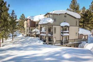 a house in the snow with snow covered trees at Mammoth Green Condos in Mammoth Lakes