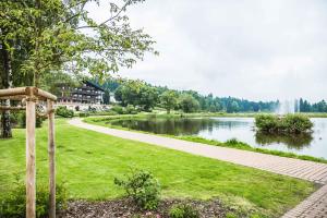 a path through a park next to a body of water at Appartements Am Kranichsee in Hahnenklee-Bockswiese