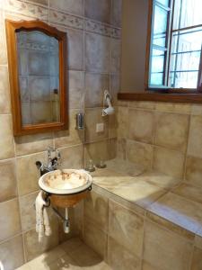 a bathroom with a sink and a shower at Ta Xelidonakia in Pinakátai