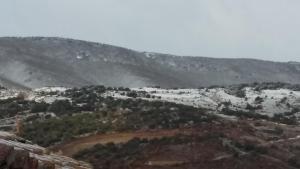 a view of a mountain with snow on it at Hospedería Prepirineo in Undués-Pintano