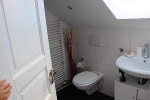 a bathroom with a toilet and a sink at Apartment am Stadtsee in Mölln