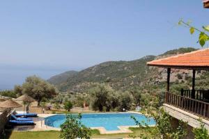 a swimming pool with a view of a mountain at Villa Olive Garden in Datca