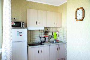 a kitchen with a white refrigerator and a sink at Apartment at Osenniy Bulevard 7 in Moscow
