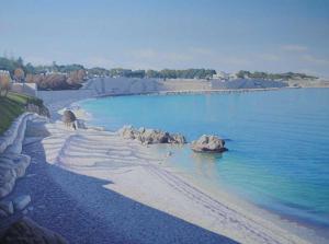 a painting of a beach with rocks in the water at Ananke B&B in Bisceglie