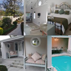a collage of photos of a bedroom and a pool at Bergview Guesthouse Swellendam in Swellendam