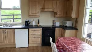 uma cozinha com um fogão, um lavatório e uma mesa em The Stable Lodge Cannaway House em Macroom