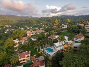 サユリタにあるAnjali Casa Divinaのヤシの木や家並みが広がる町の空中風景