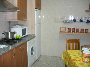 a kitchen with a stove and a microwave at Apartamento Mayte in Conil de la Frontera